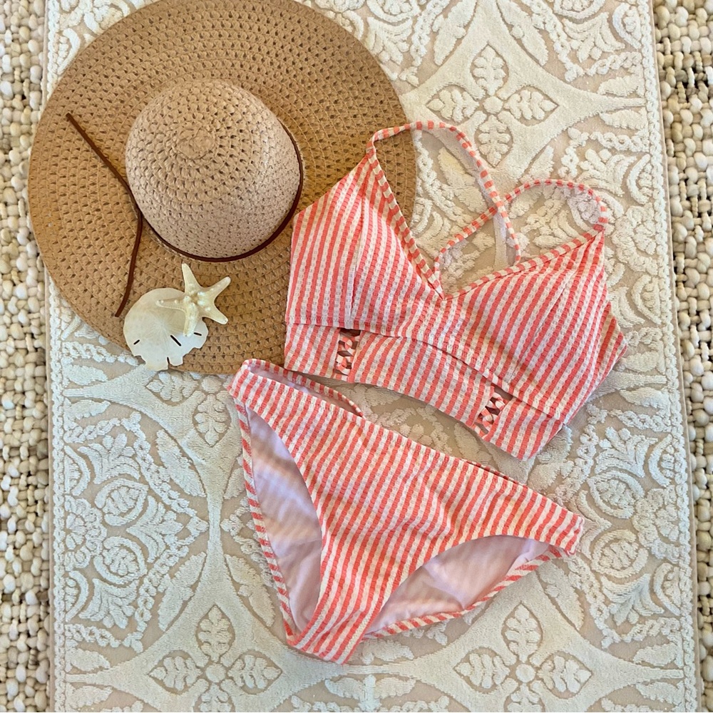 Jessica Simpson Bikini Set Orange/White Size L, EUC - Picture 2 of 6